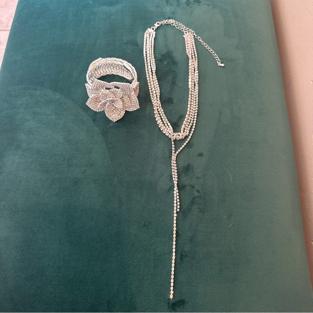 Rhinestone Silvertone Jewelry Set